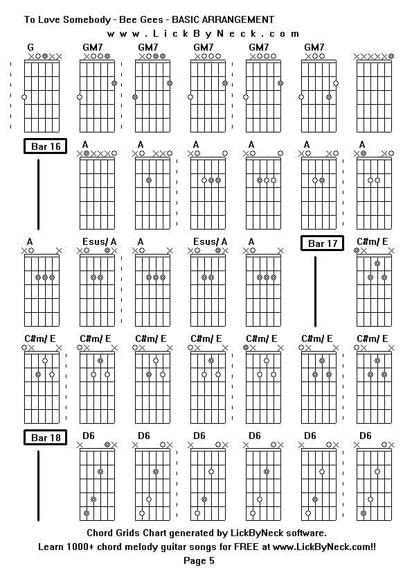 Chord Grids Chart of chord melody fingerstyle guitar song-To Love Somebody - Bee Gees - BASIC ARRANGEMENT,generated by LickByNeck software.